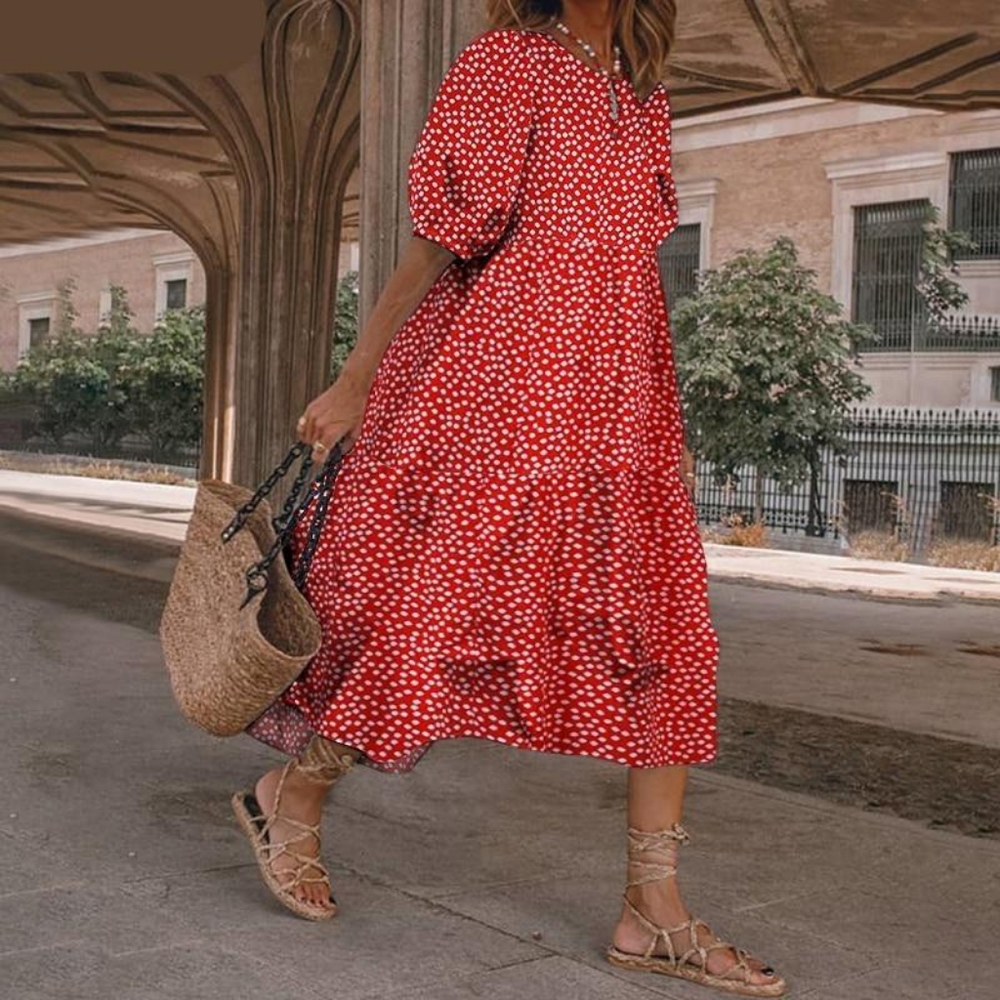 Printed Loose Mid-Calf Dress